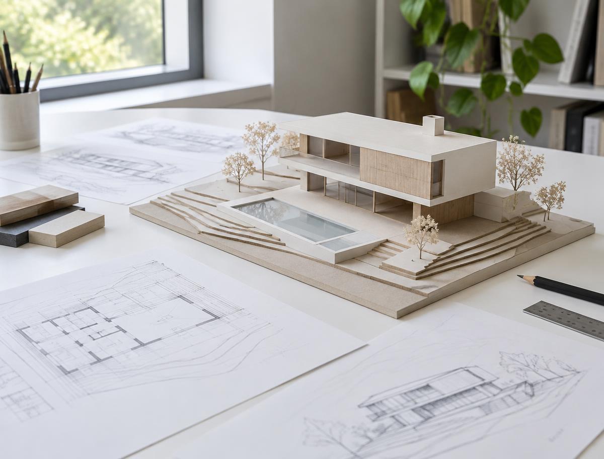 Architectural study model on a desk
